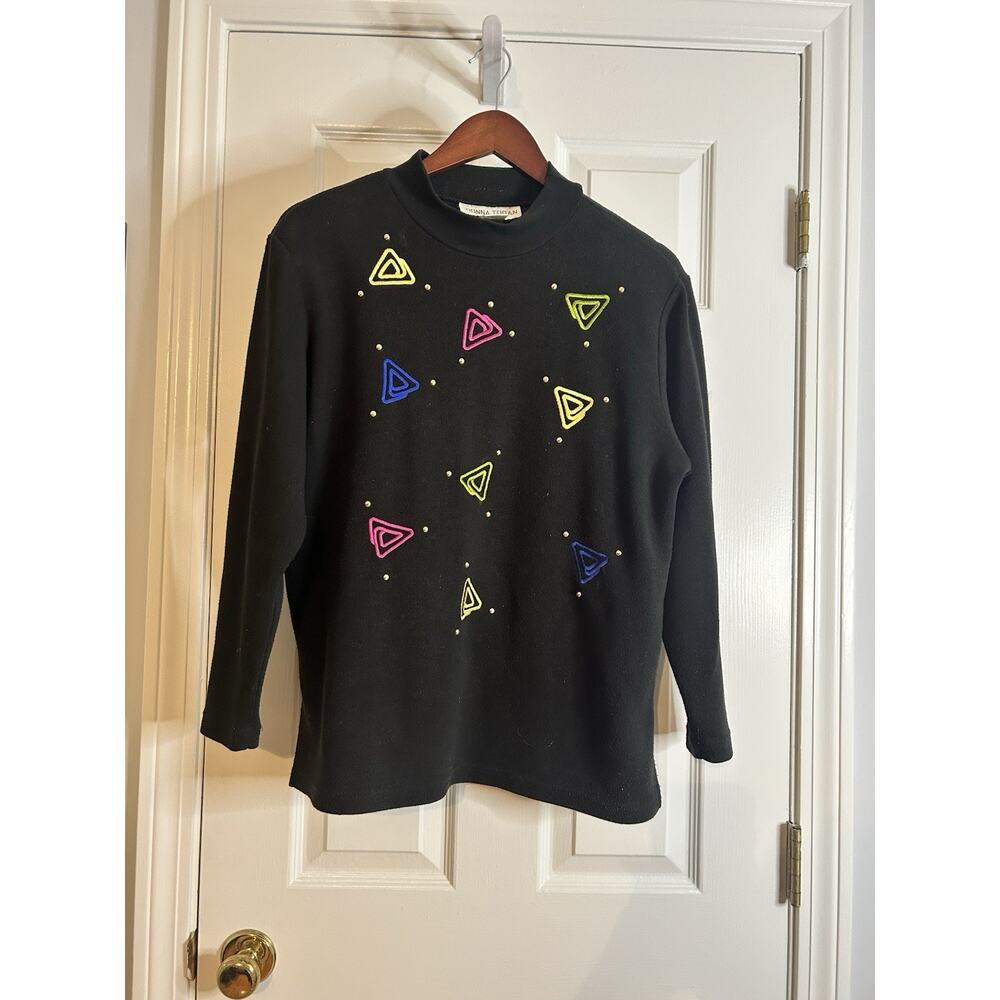 Vintage Donna Toran Embellished Knit Sweater Medium Geometric Studded 90s